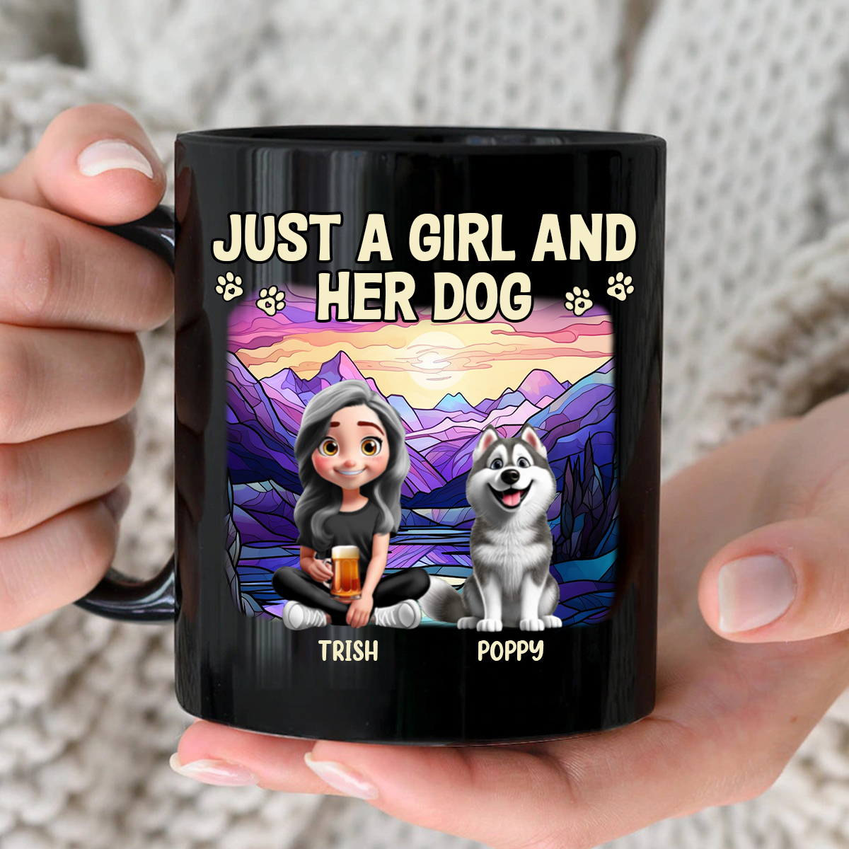 Rainbow Just A Girl And Her Dog - Personalized Black Mug