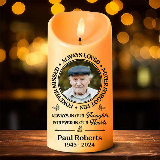 Custom Photo Memorial Always Loved Never Forgotten - Personalized Flameless LED Candle