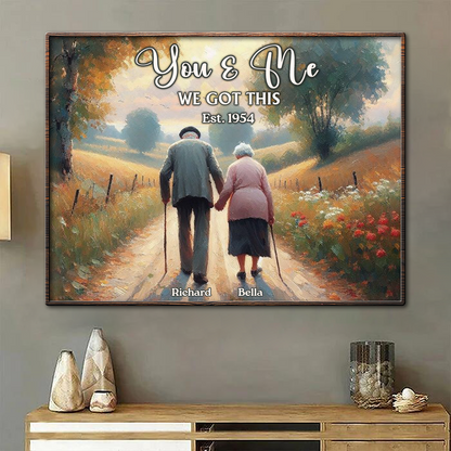 Old Couple Walking Growing Old Together Since Personalized Poster, Heartfelt Gift For Couple, For Him, For Her, Boyfriend, Girlfriend, Husband, Wife