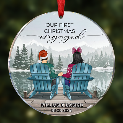 First Christmas Engagement Couples Merry & Married - Personalized Circle Acrylic Ornament