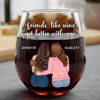 Friends Like Wine Better With Age - Personalized Stemless Wine Glass