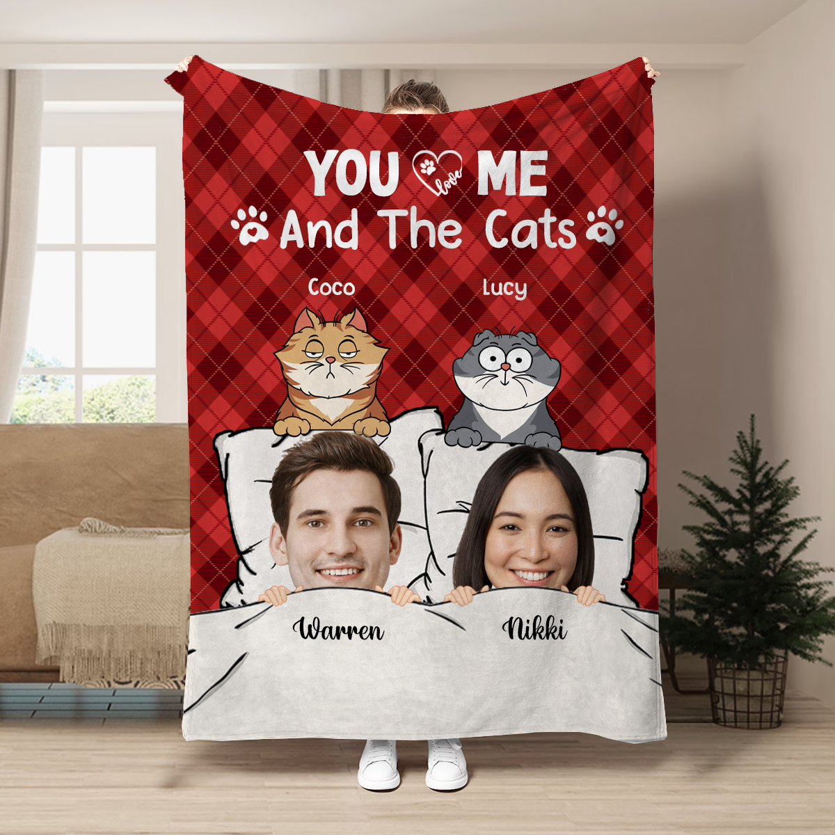 Custom Photo Pet Couple You & Me And The Cats - Personalized Fleece Blanket, Sherpa Blanket