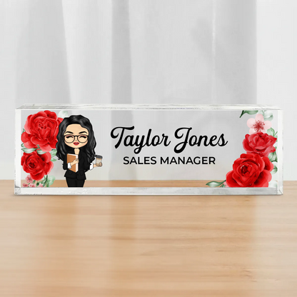 Woman Man Office Floral - Personalized Desk Name Plate