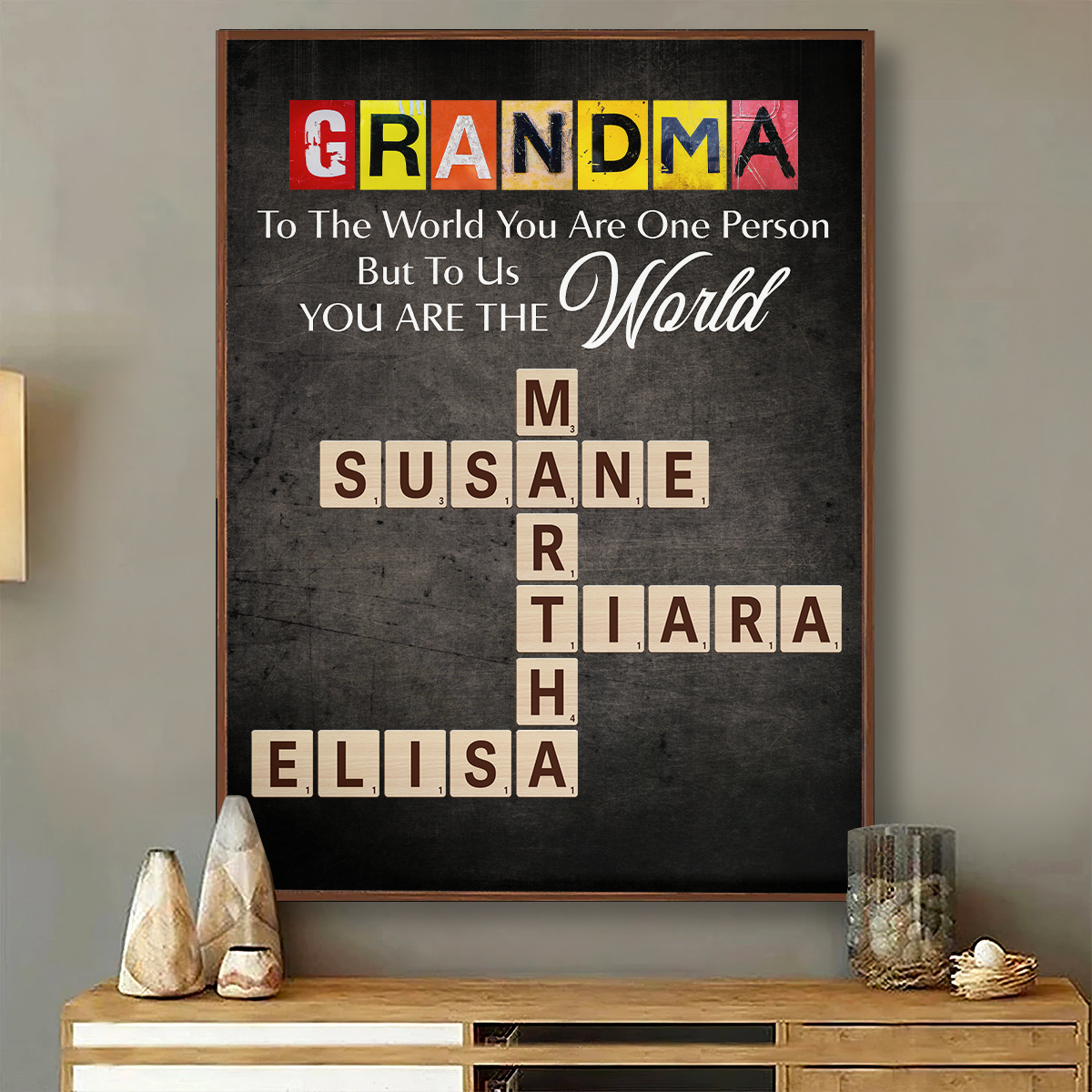 Grandma You Are The World Crossword Puzzle Art Home Decor Personalized Poster