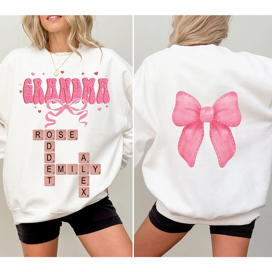 Grandma Nana Mimi Pink Coquette Crossword Puzzle Gift Personalized Double Sided Sweatshirt