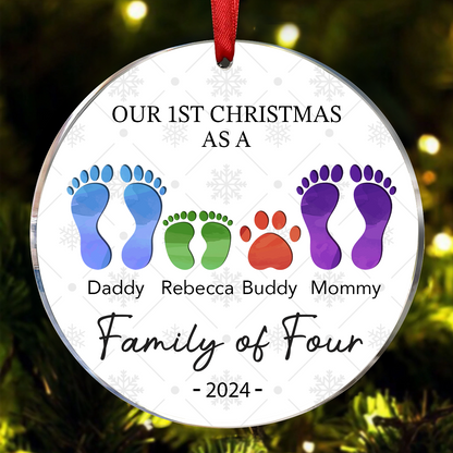 First Christmas As A Family Of Four Footprints - Personalized Circle Acrylic Ornament