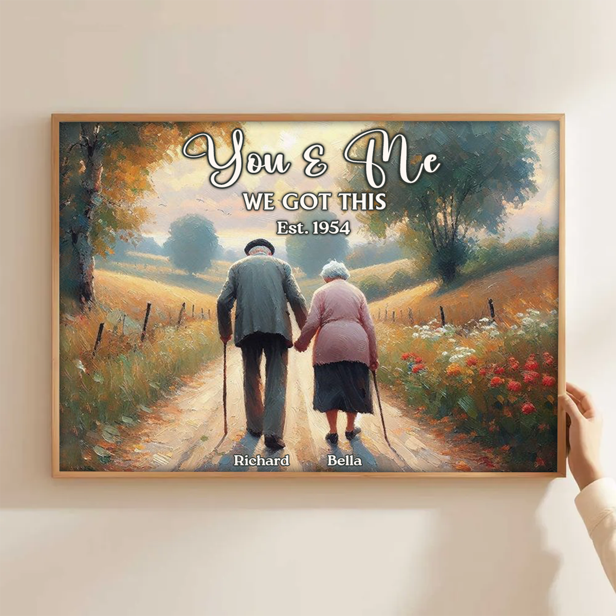 Old Couple Walking Growing Old Together Since Personalized Poster, Heartfelt Gift For Couple, For Him, For Her, Boyfriend, Girlfriend, Husband, Wife