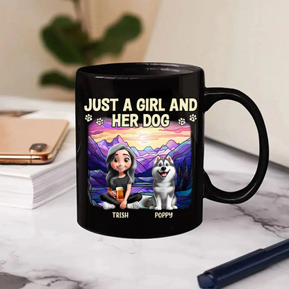 Rainbow Just A Girl And Her Dog - Personalized Black Mug