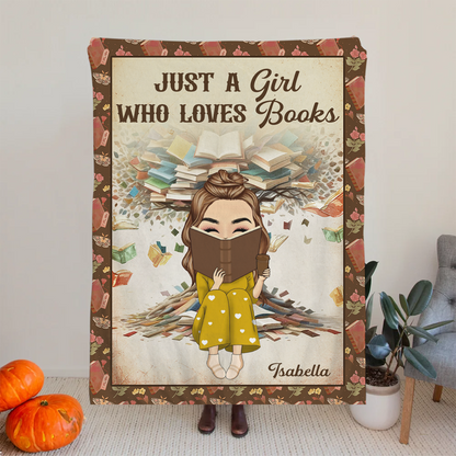 Book Tree Just A Girl Who Loves Books - Personalized Fleece Blanket