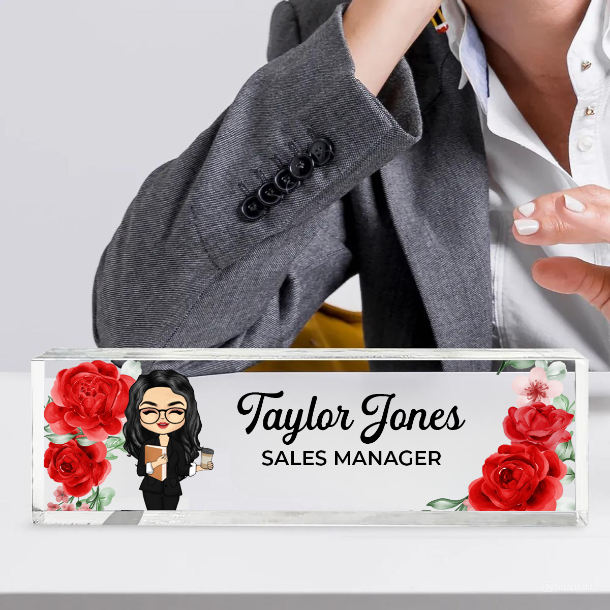 Woman Man Office Floral - Personalized Desk Name Plate