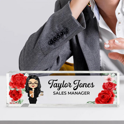 Woman Man Office Floral - Personalized Desk Name Plate