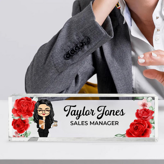Woman Man Office Floral - Personalized Desk Name Plate