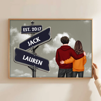 Back View Couple Street Signs Personalized Poster, Gift For Him, For Her, Husband, Wife