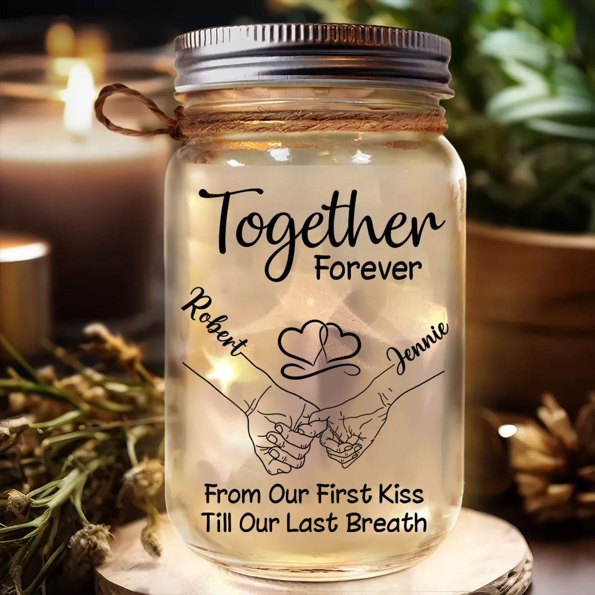 Couple Hold Hand From Our First Kiss - Personalized Mason Jar Light