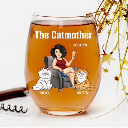 The Cat Mother - Personalized Stemless Wine Glass