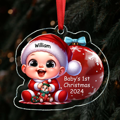 Baby Beside Christmas Bauble 3D Effect Baby's First Christmas Personalized Acrylic Ornament