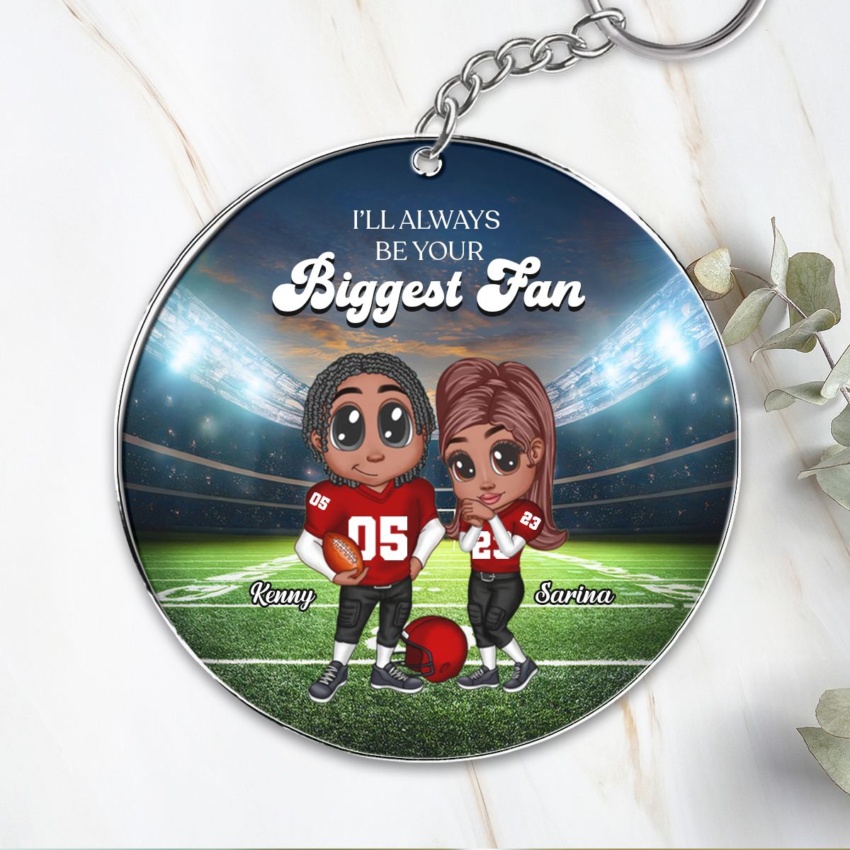 Always Your Biggest Fan American Football Couple Y2K Style Personalized Acrylic Keychain Ornament