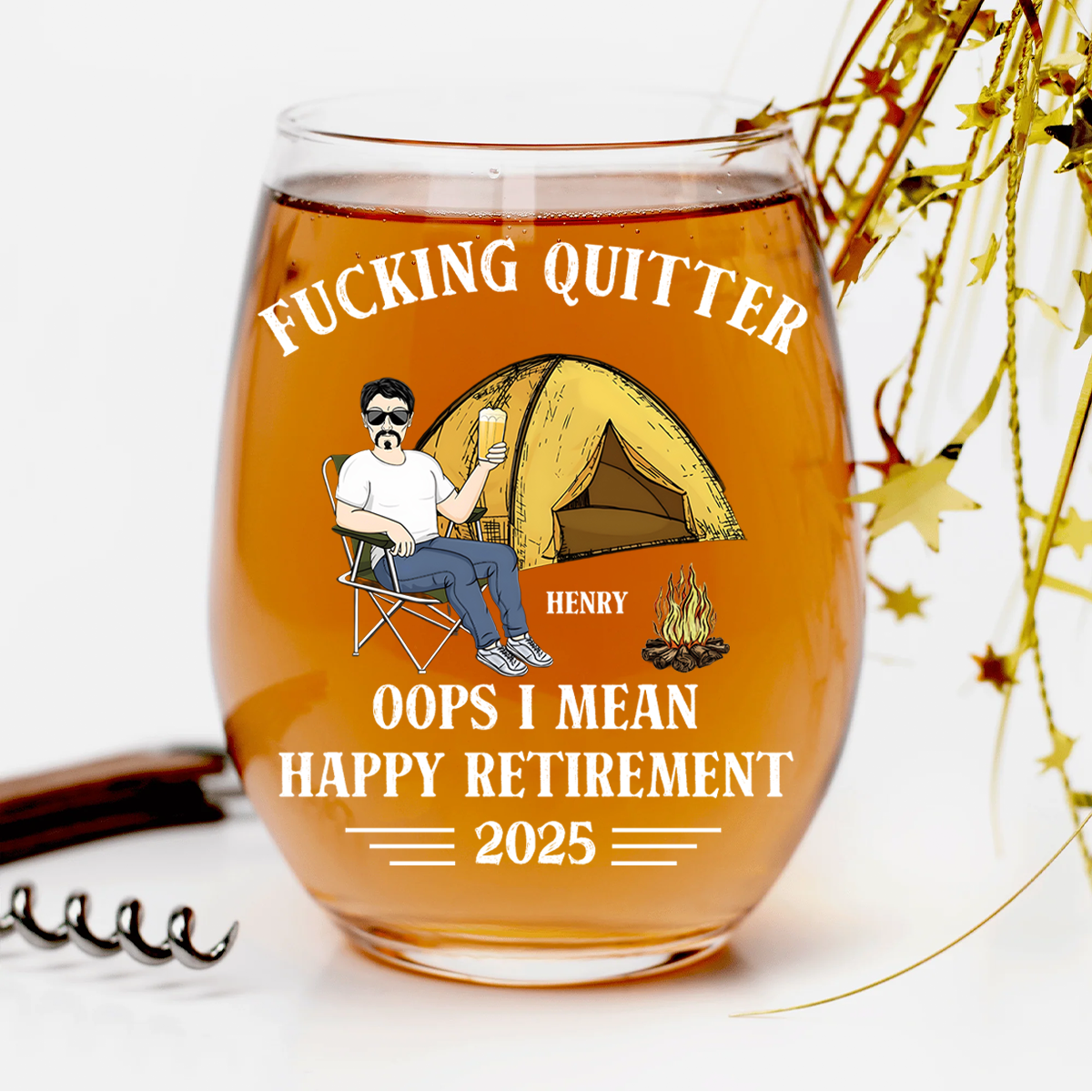 Oops I Mean Happy Retirement Camping - Personalized Stemless Wine Glass