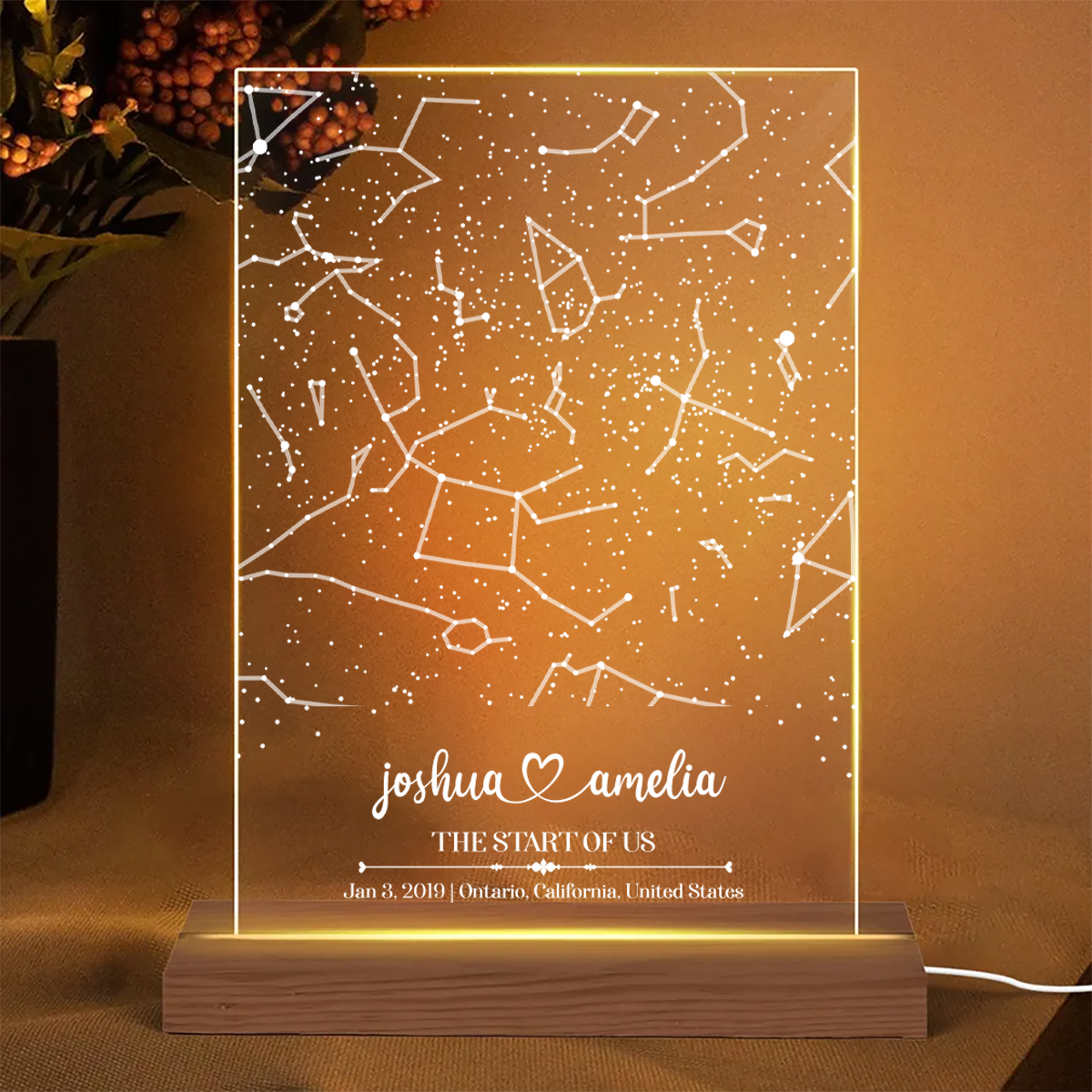 Custom Star Map by Date, Star map LED Night Light, Personalized Couple Constellation Map, Night Sky by Date, Engagement Gift for him and her