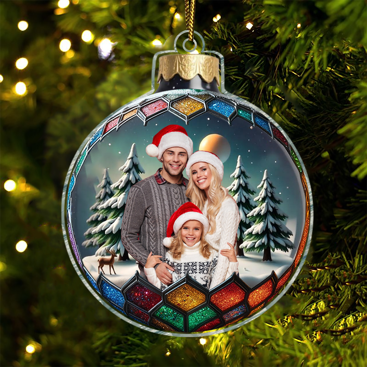 Custom Photo Family Christmas Bauble - Personalized Custom Shaped Acrylic Ornament