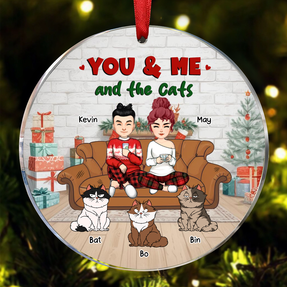 You And Me And The Cats Christmas - Personalized Circle Acrylic Ornament