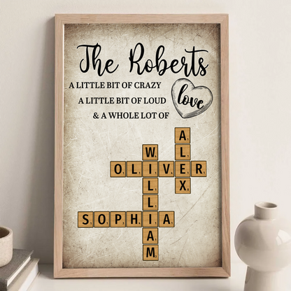 Family Whole Lot Of Love Heart Crossword Art Puzzle Create A Moment Treasured Forever Personalized Poster