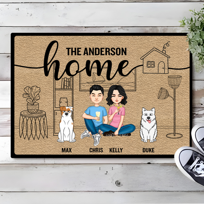 Couple Home With Pet And Kid - Personalized Doormat