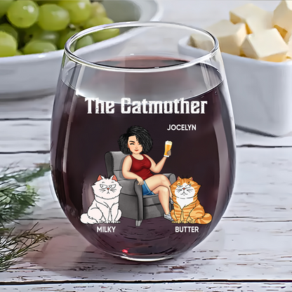 The Cat Mother - Personalized Stemless Wine Glass