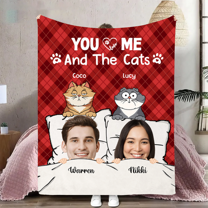 Custom Photo Pet Couple You & Me And The Cats - Personalized Fleece Blanket, Sherpa Blanket