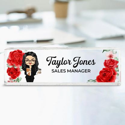 Woman Man Office Floral - Personalized Desk Name Plate