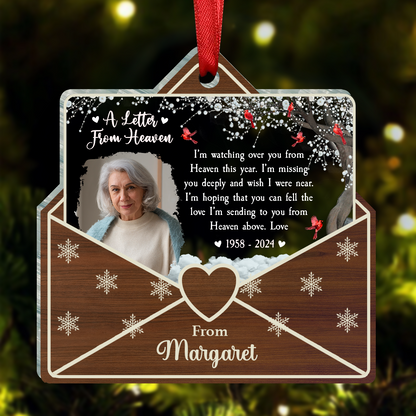 Custom Photo Letter From Heaven Memorial Christmas - Personalized Custom Shaped Acrylic Ornament