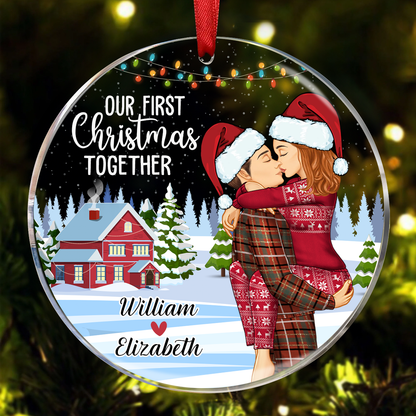 Our First Christmas - Couple Personalized Custom Circle Glass Ornament - Gift For Husband Wife, Anniversary, First Christmas