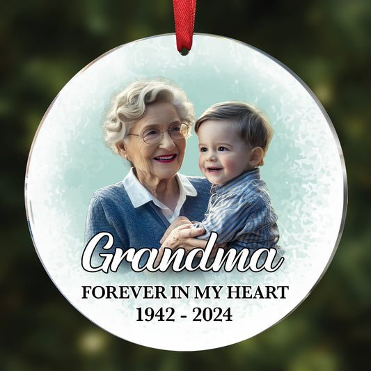 Custom Photo Memorial Grandma And Granddaughter - Personalized Circle Acrylic Ornament