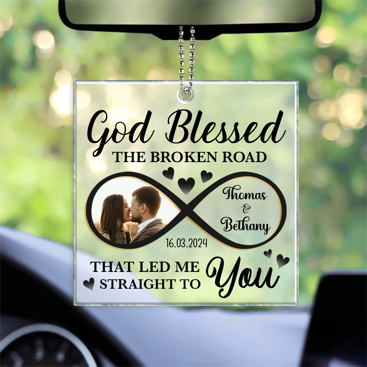 Custom Photo God Blessed The Broken Road Couples - Personalized Acrylic Car Hanger