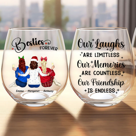 Countless Memories Our Friendship Is Endless Besties - Personalized Stemless Wine Glass