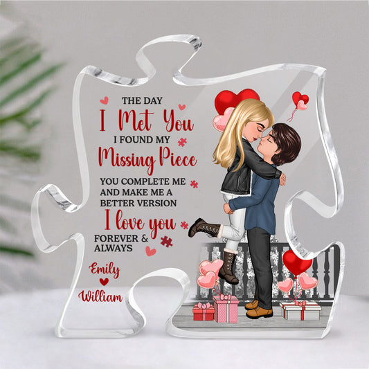 The Day I Met You I Found - Personalized Puzzle Shaped Acrylic Plaque