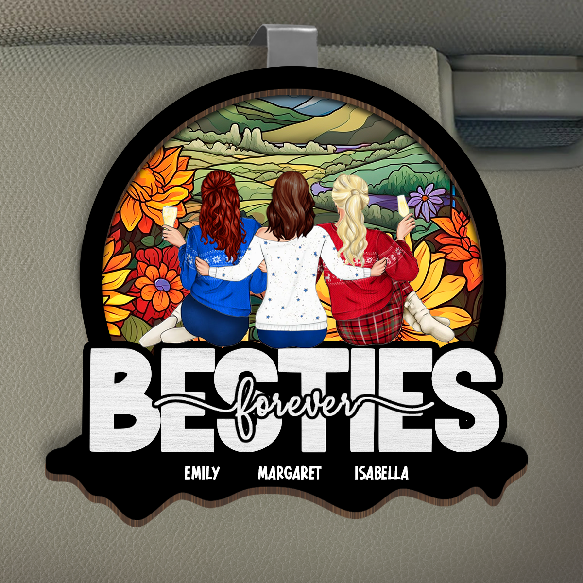 Bestie Sisters Forever - Personalized Custom Shaped Car Visor Clip