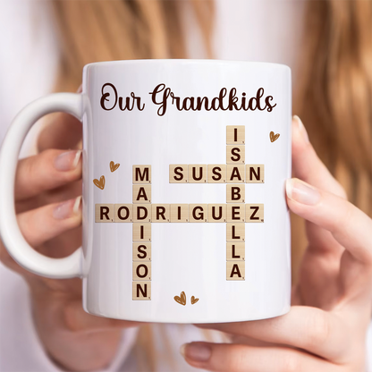 Grandkids Crossword Puzzle Art Personalized Mug, Gift For Grandma, Gift For Mom