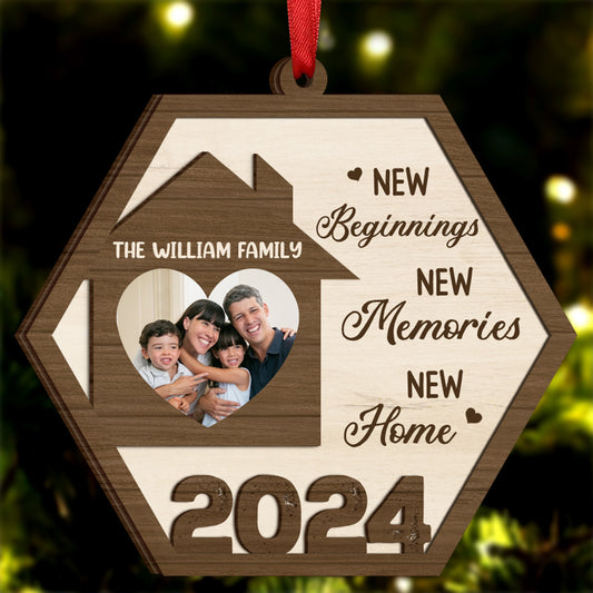 Custom Photo Family New Beginnings New Memories New Home - Personalized Wooden Ornament