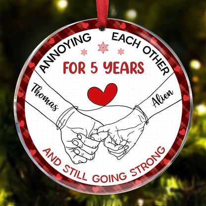 Holding Hands Old Couple Annoying Each Other - Personalized Circle Acrylic Ornament