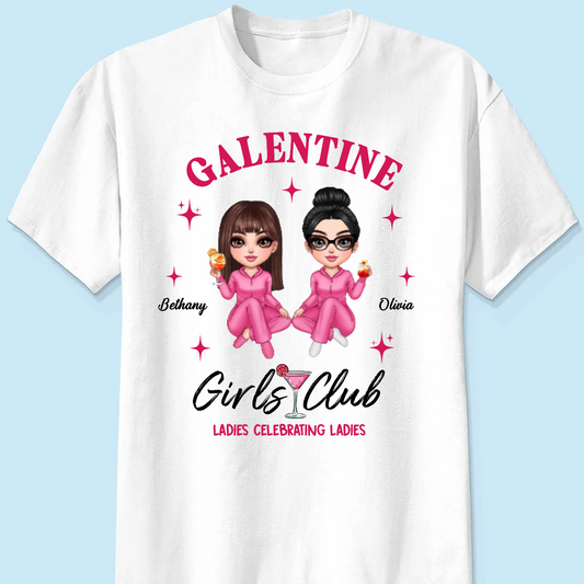 Galentine Girls Club Pajamas Girls Personalized Shirt, Valentine's Day Shirt, Social Club, Besties Gift