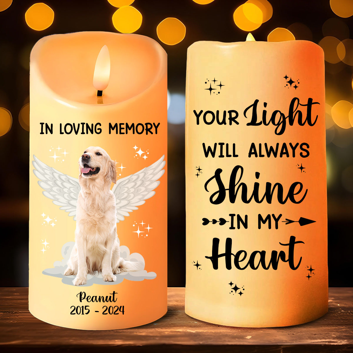 Custom Photo Dog Cat Pet Memorial Your Light Will Always Shine In My Heart - Personalized Flameless LED Candle