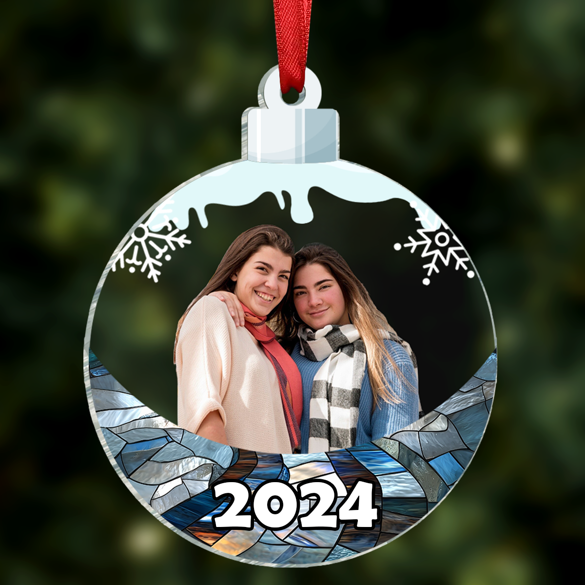 Custom Photo Besties Sisters Family Snowflakes - Personalized Custom Shaped Acrylic Ornament