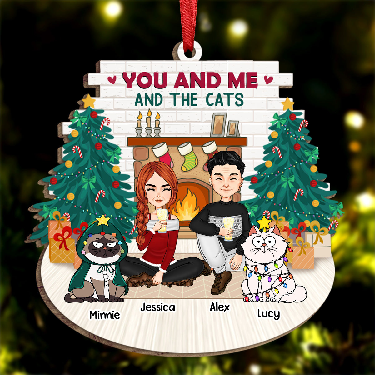 You And Me And The Fur Babies - Personalized Custom Shaped Wooden Ornament