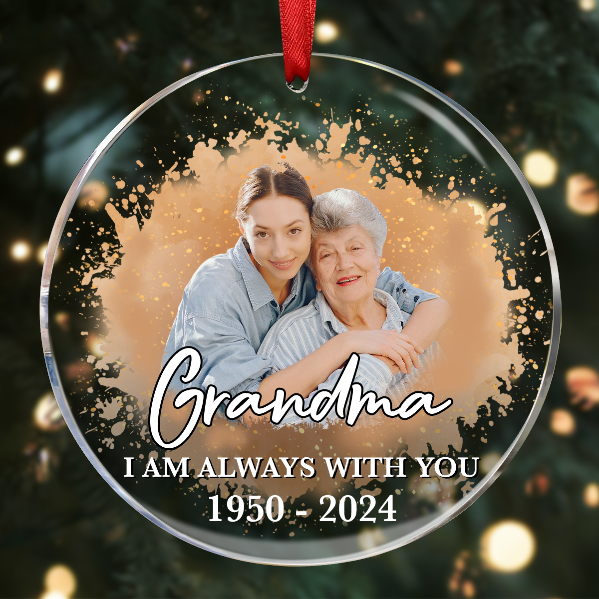 Custom Photo Memorial Forever Our My Hearts - Personalized Circle Acrylic Ornament