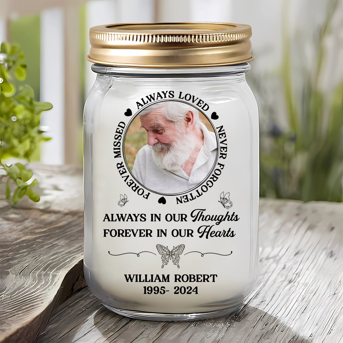 Custom Photo Memorial Always Loved Never Forgotten - Personalaized Mason Jar Light