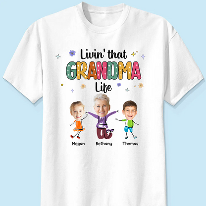 Custom Photo Living That Grandma Life Funny Cartoon - Personalized T Shirt