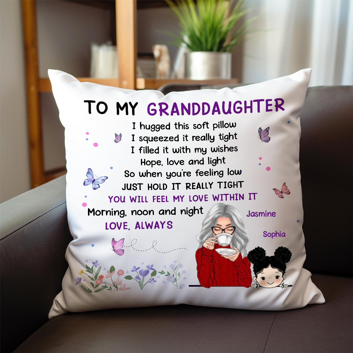 To Granddaughter Grandson Grandma Personalized Pillow