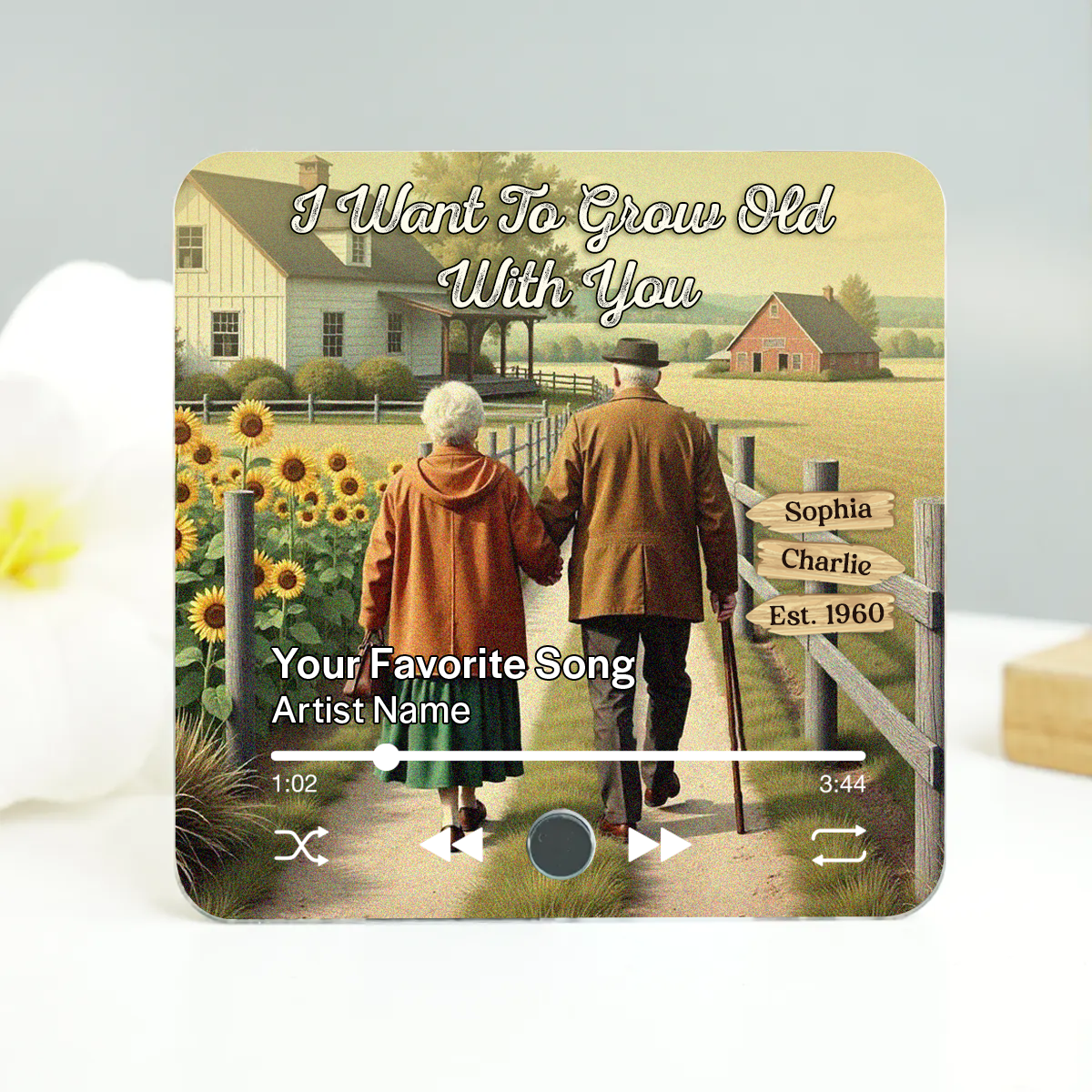 Eternal Love Couple Growing Old Together Personalized Music Fridge Magnet, Heartfelt 2025 Valentine's Day Gift, Anniversary Gift For Couple, For Him, For Her, Husband, Wife