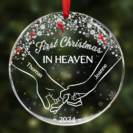 Memorial First Christmas In Heaven - Personalized Circle Acrylic Ornament